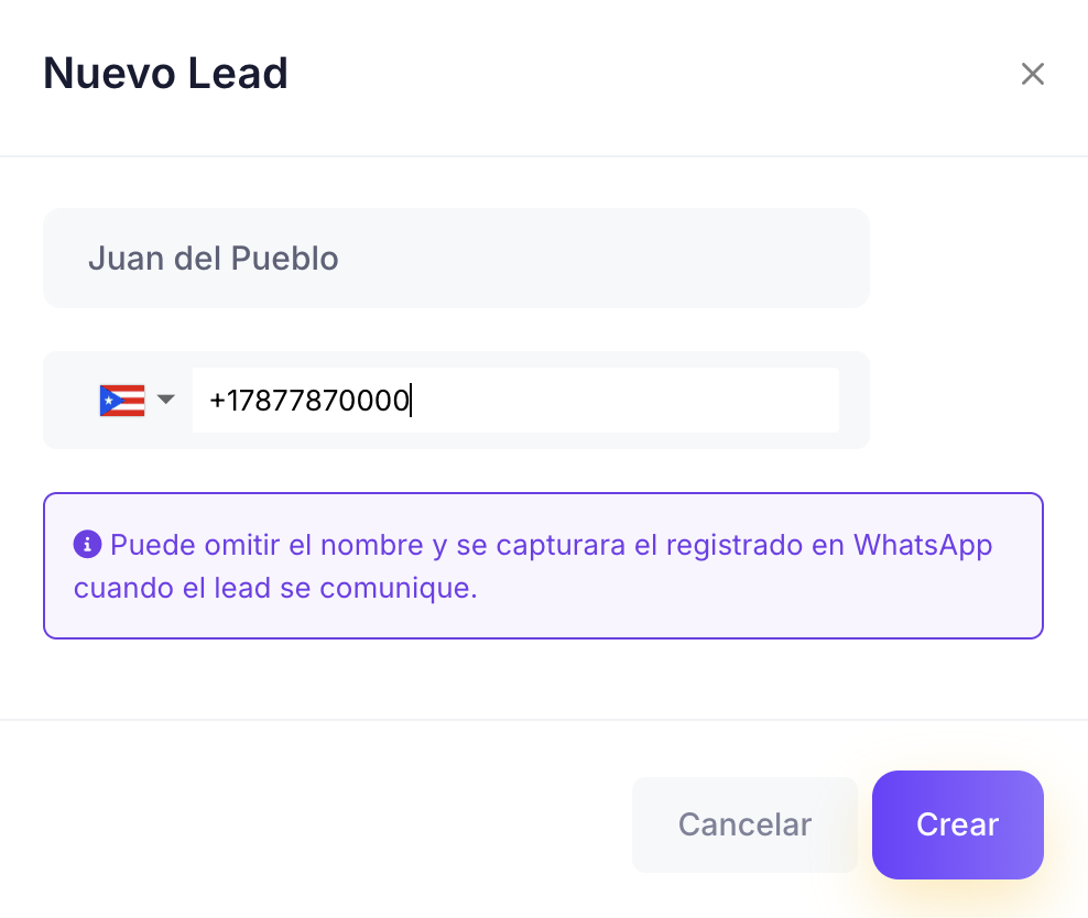 Nuevo Lead Manual UI