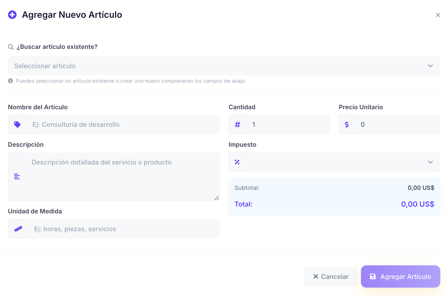 Creación ágil de facturas